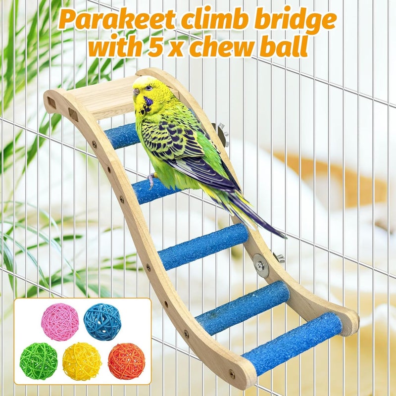 Hamiledyi Nature Wooden Bird Ladder Pet Parrots Climb Bridge Exercise Stands for Parakeet Climbing Chewing Bridge Bird Cage Accessories for Cockatiel Parakeet Lovebirds Budgie (Blue) - Image 4